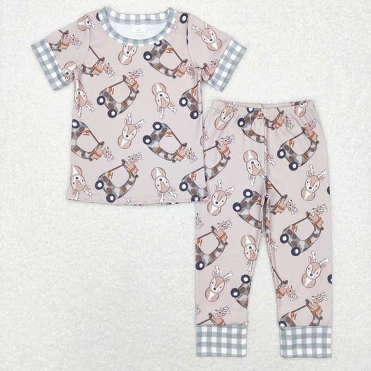 Plaid deer print Short Sleeve Pajamas Pajamas