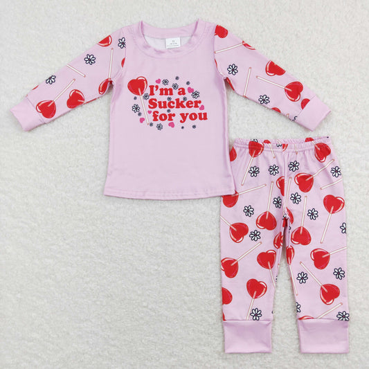 Valentine 'S Day Pink Heart Print Long Sleeve Sleeve Paj