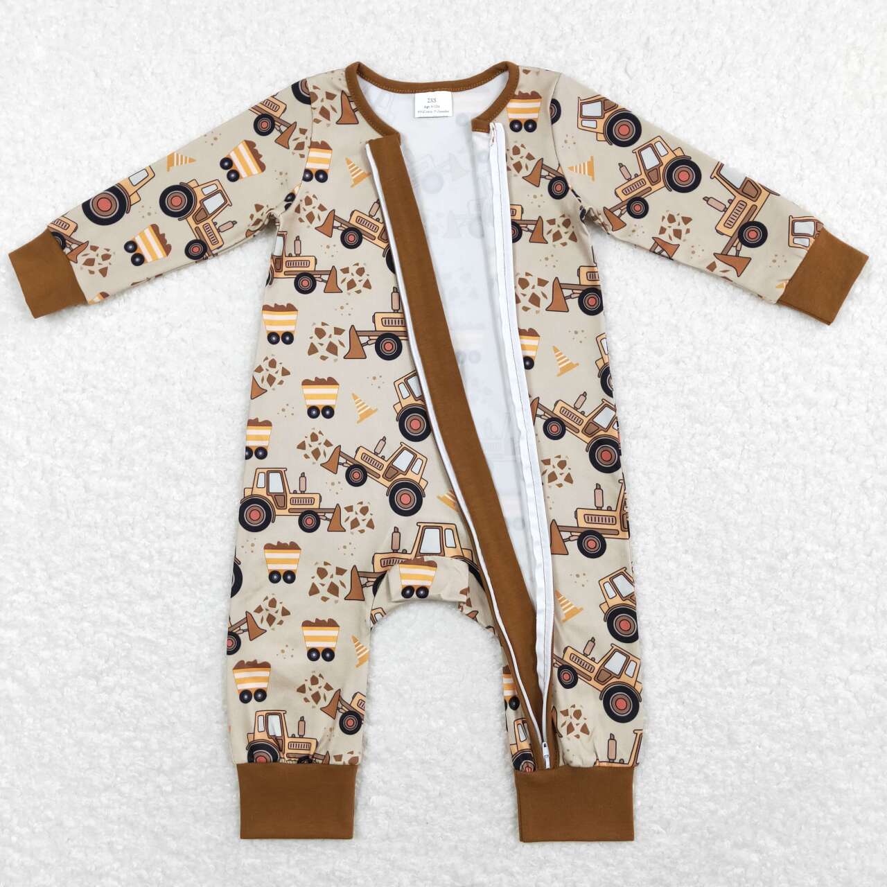 Brown Car With Zipper Baby Romper