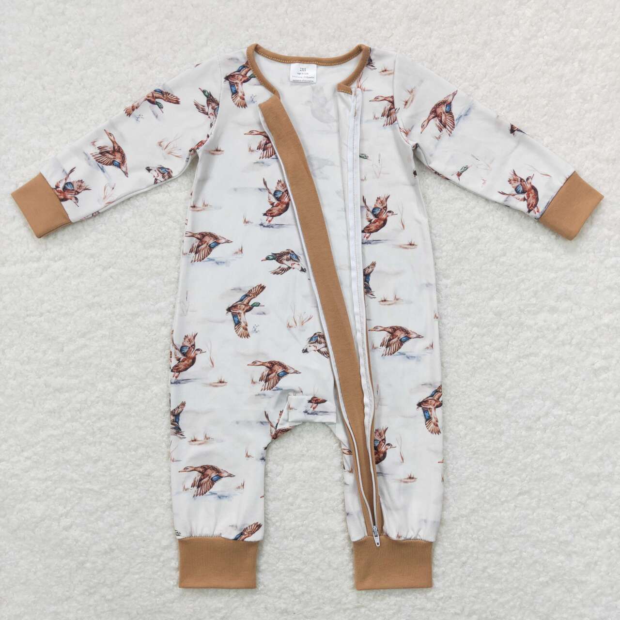 brown Duck Print Zipper Romper