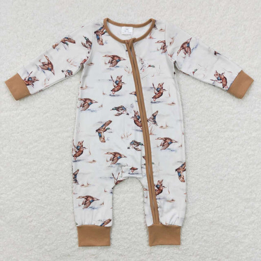 brown Duck Print Zipper Romper