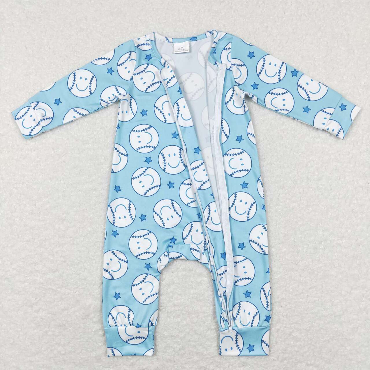 Blue Smlie Print Zipper Romper