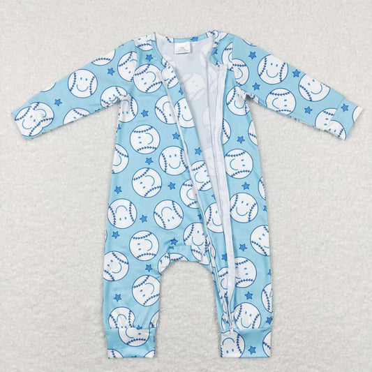 Blue Smlie Print Zipper Romper