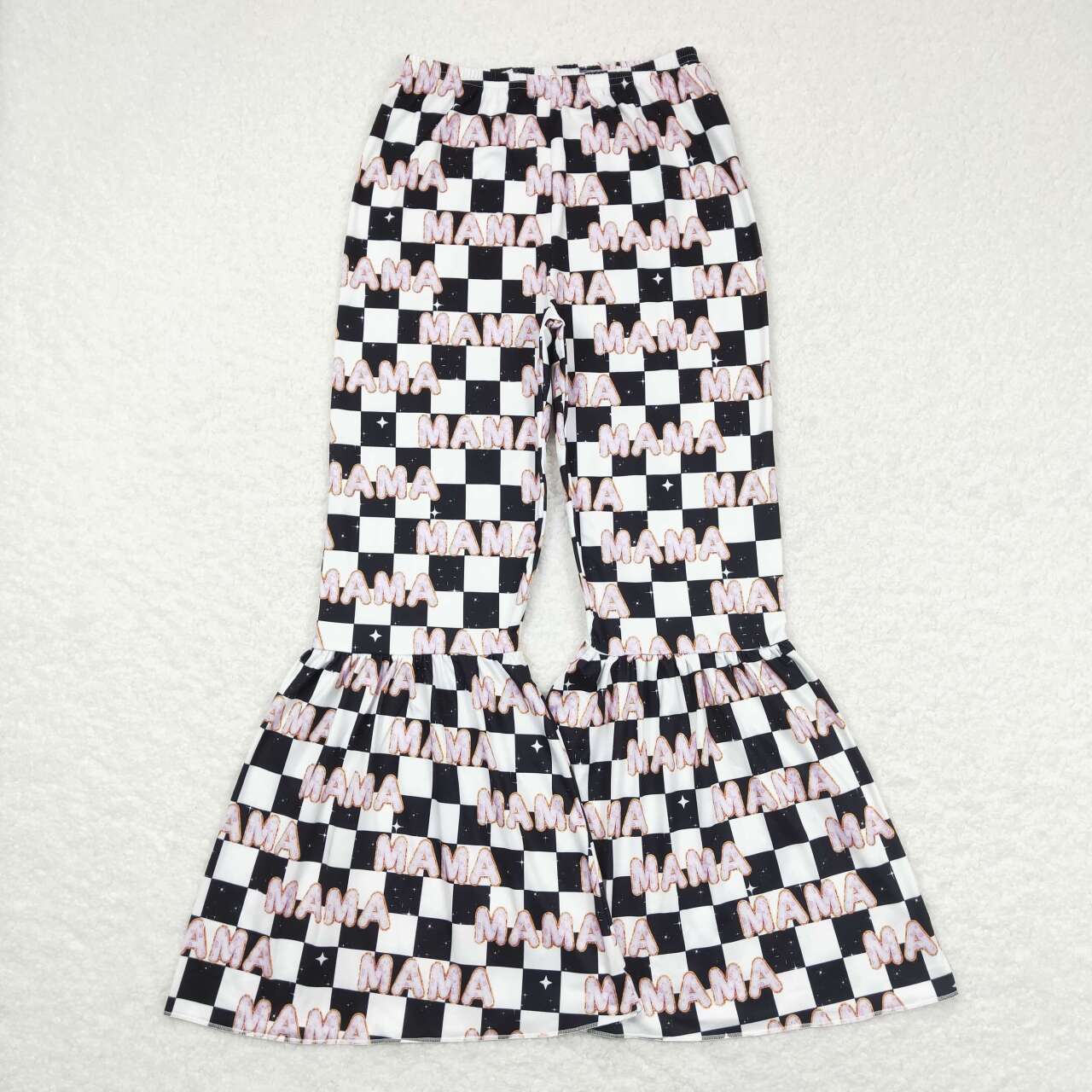 Adult black and white plaid MAMA Bell Pants