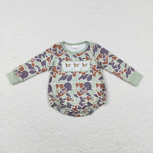 Embroidered Green Camo Duck long sleeves romper