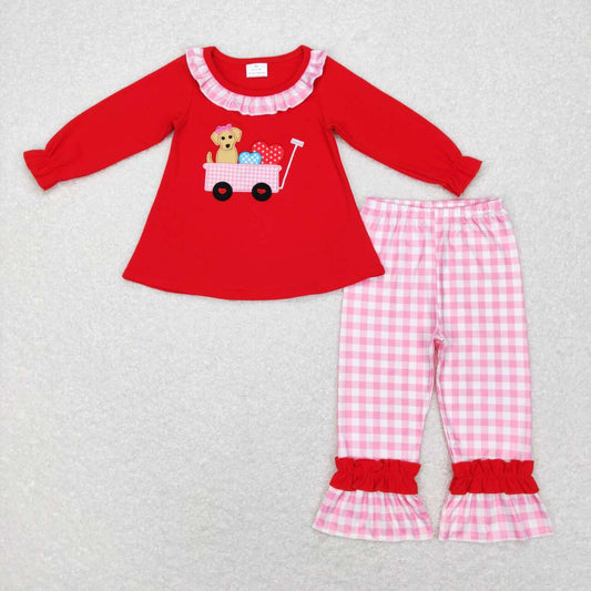 Valentine's Day Car Dog Plaid Girls Set