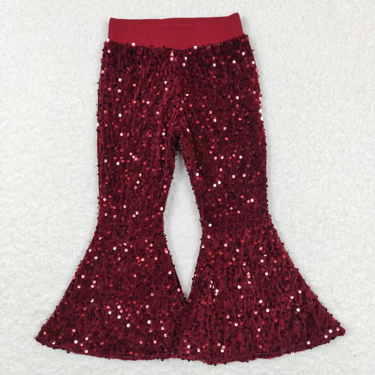 burgundy Sequined bell pants