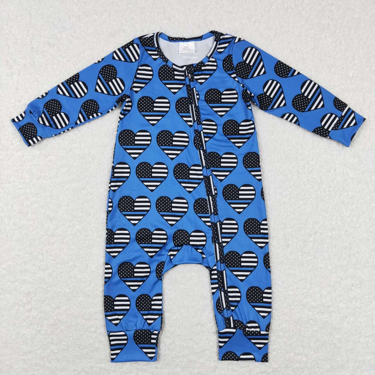 Blue flag Print With Zipper Baby Romper