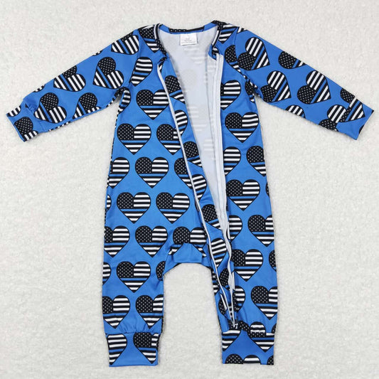 Blue flag Print With Zipper Baby Romper