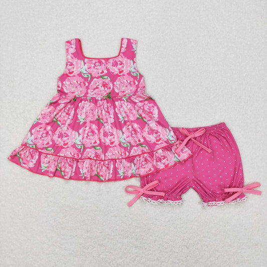 Pink Floral Short Girls Set