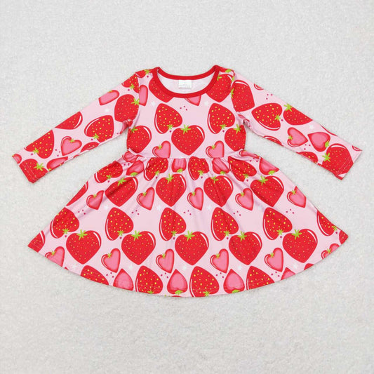 strawberry Print Long Sleeve Dress