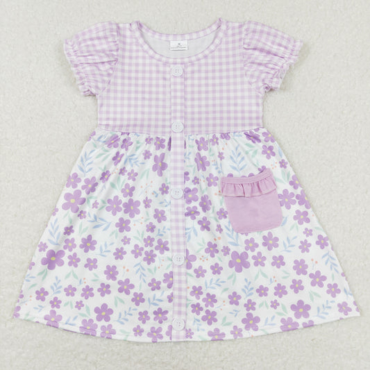 Purple floral Plaid Print Short sleeve Dress
