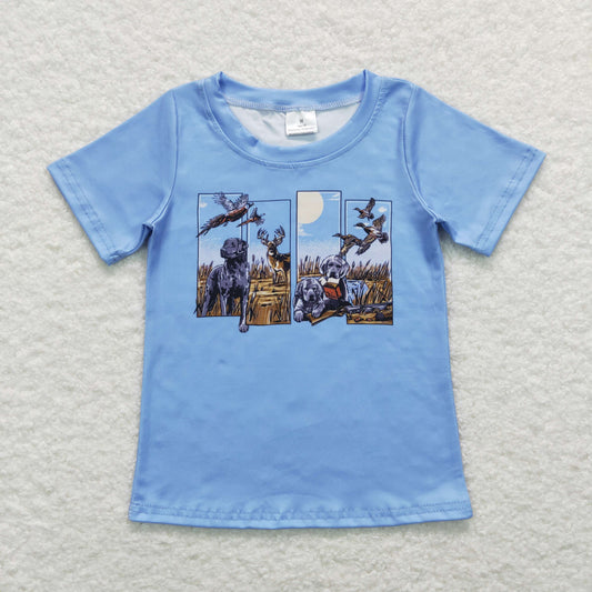 Blue Dog Print Short Sleeve Shirt