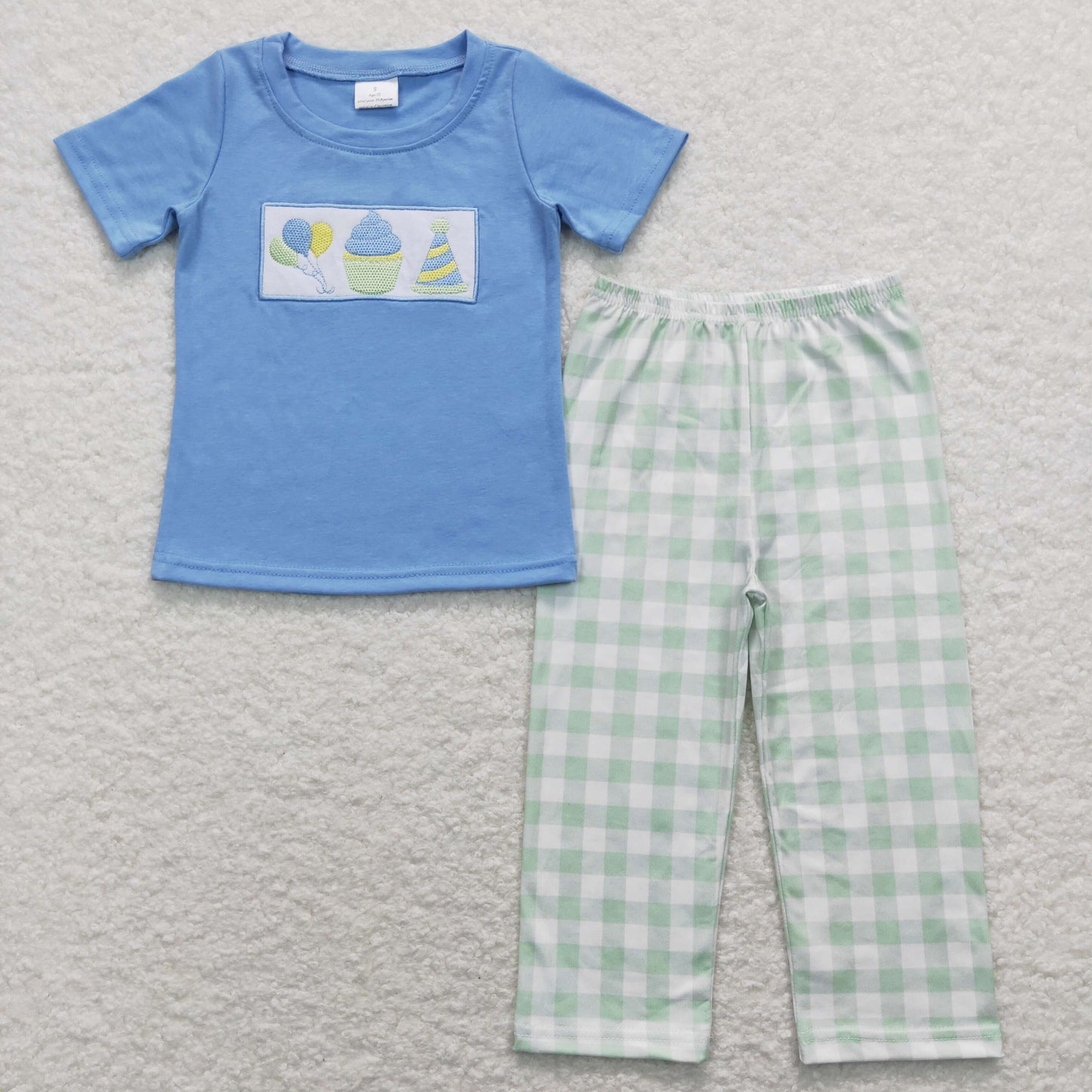 blue ice cream embroidery short sleeve Print Boy Set