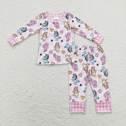 Pink Cartoon Dog Heart Long Sleeve Pajamas