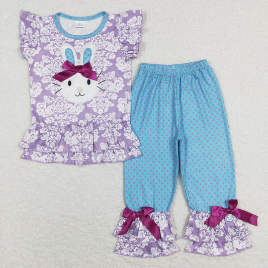 Easter Bunny embroidery Girls Outfits Set