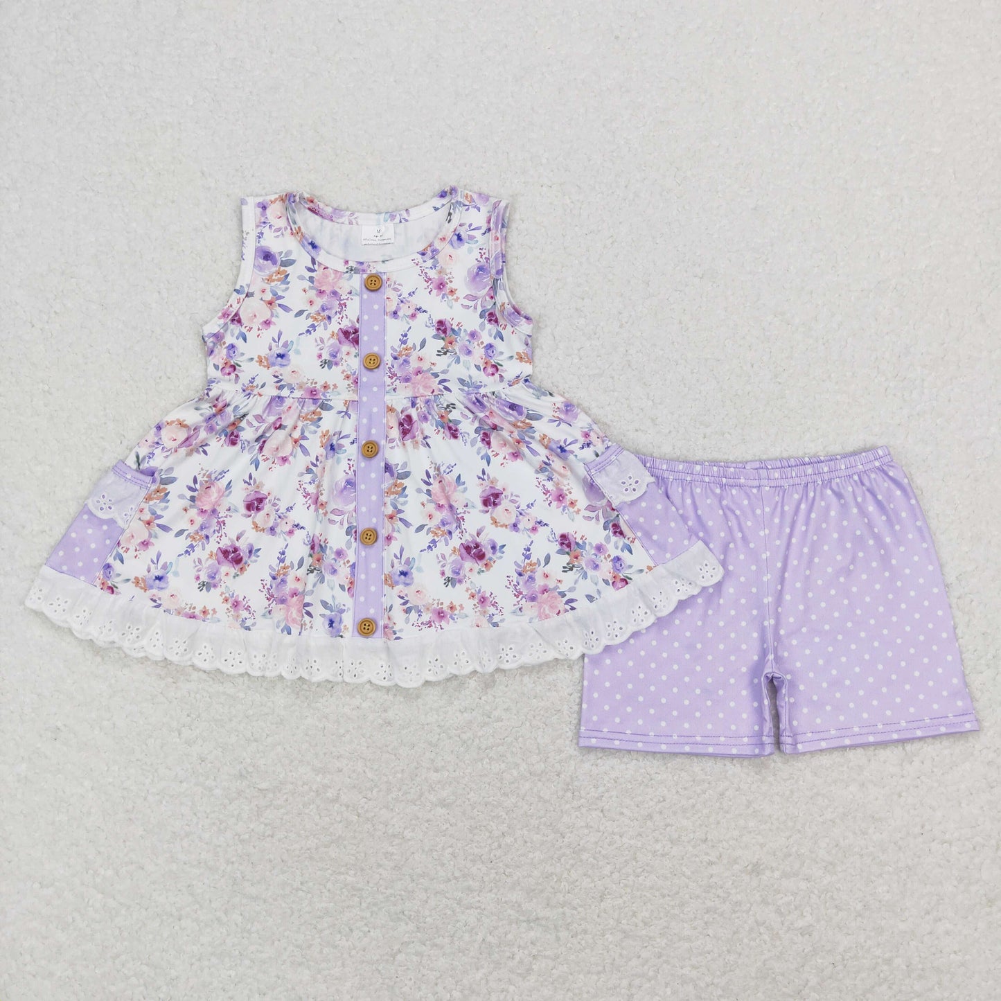 Purple floral print sleeveless Girls Set