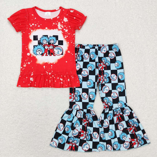 Red Cartoon Bell Pants Girls Set