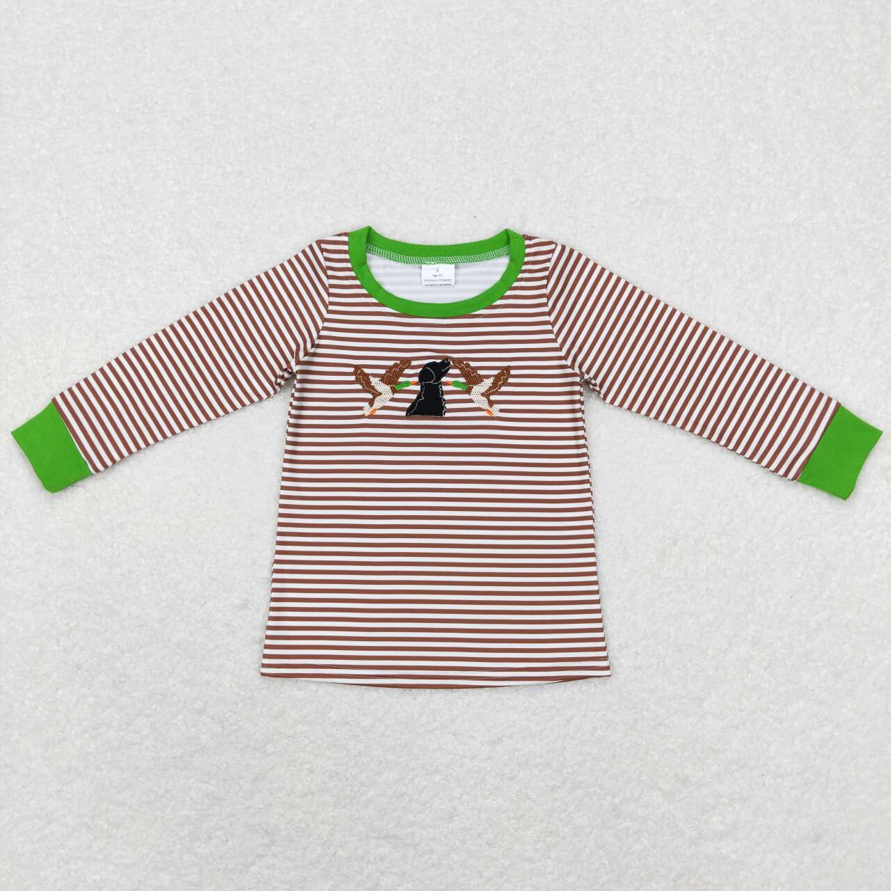 Stripe Embroidery Dark Stripe Duck Print Long Sleeve Boy Shirt