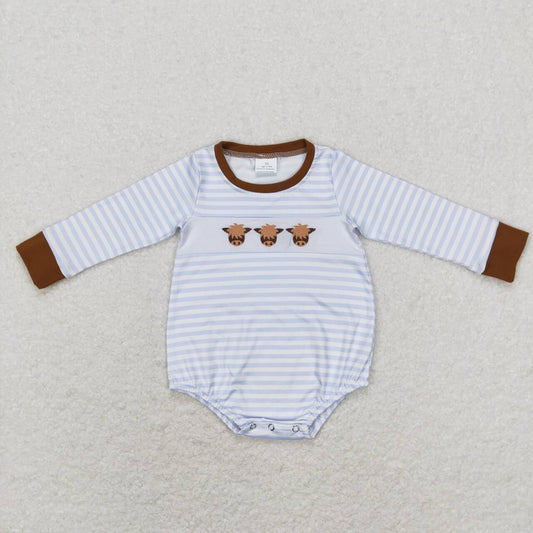 striped embroidered cow long sleeves romper
