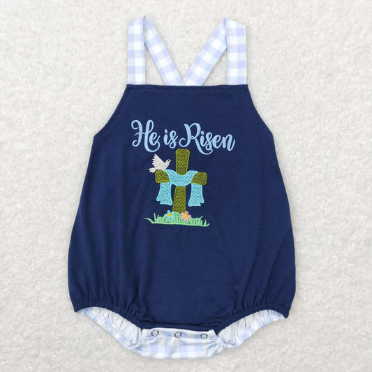 Easter embroidered Navy cross baby Romper