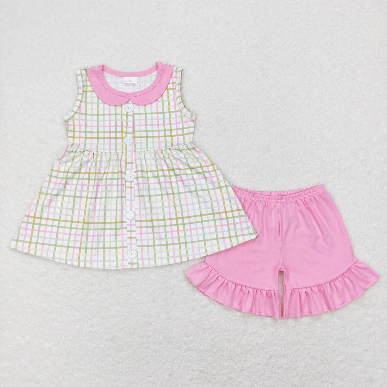 Pink Stripe print sleeveless Girls Set