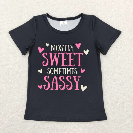 Black SWEET SASSY Print Cartoon Short Shirt