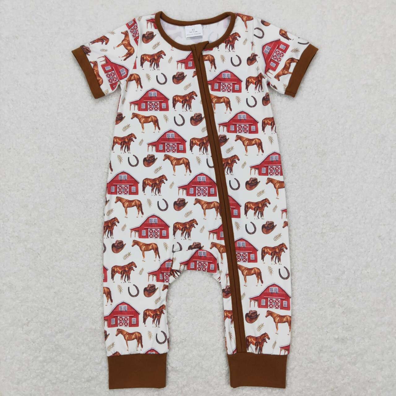 Red farm horse Print Zipper Romper