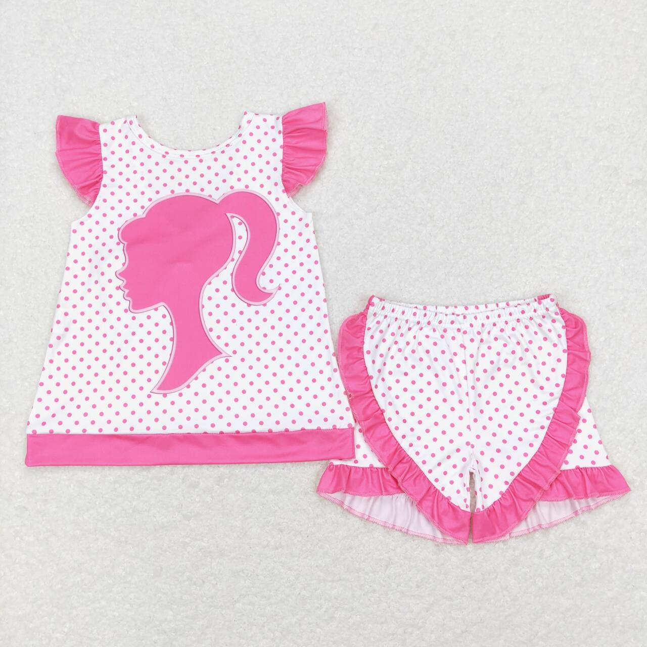 Pink Cartoon Dots Short Girls Set