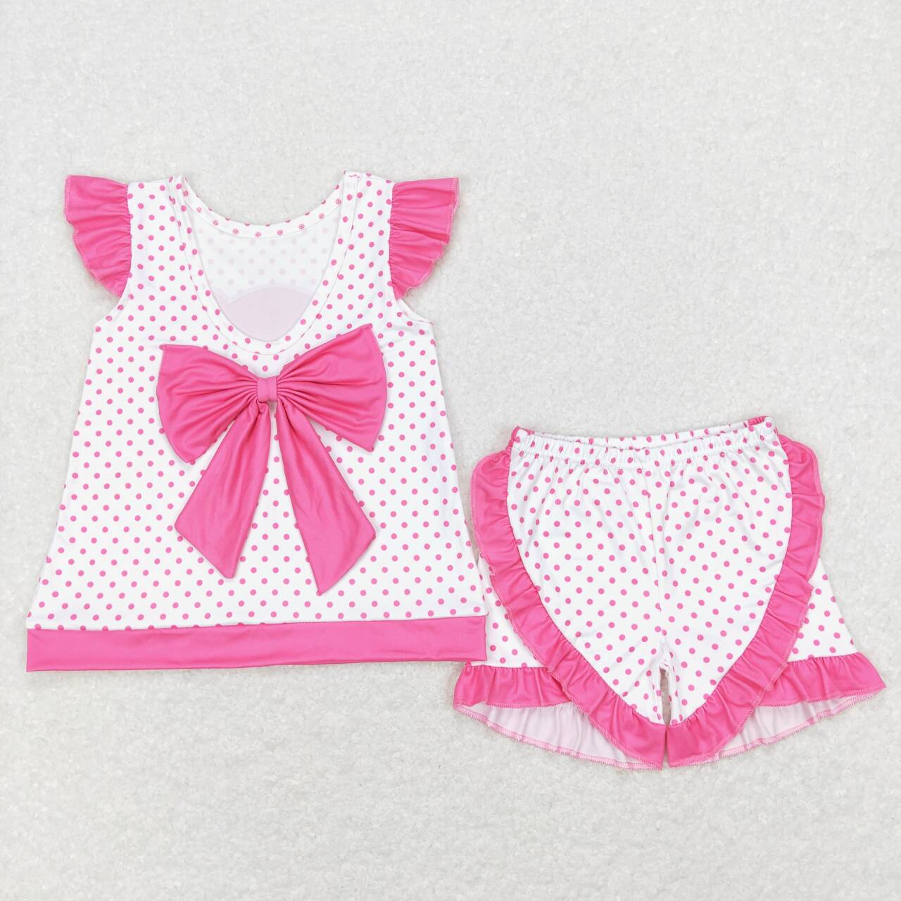 Pink Cartoon Dots Short Girls Set