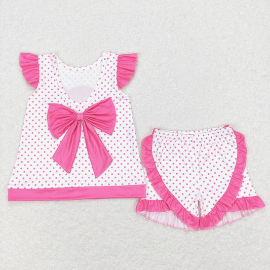 Pink Cartoon Dots Short Girls Set