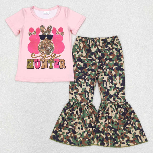 Easter Pink Bunny Camo Short Sleeve Pants Set