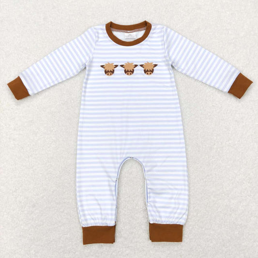 brown stripes Embroidery Cow Baby Romper