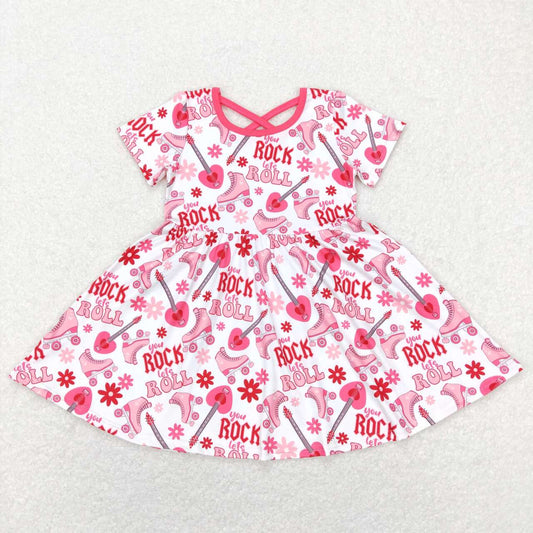 Pink floral Rock Roll Short sleeve Dress