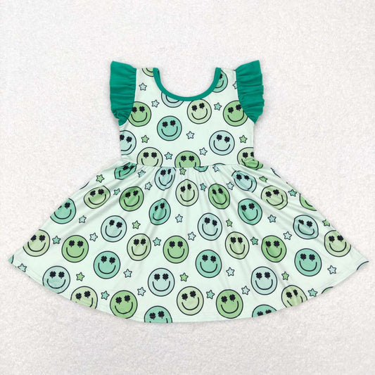 st patrick Day Green Smile Print Short sleeve Dress