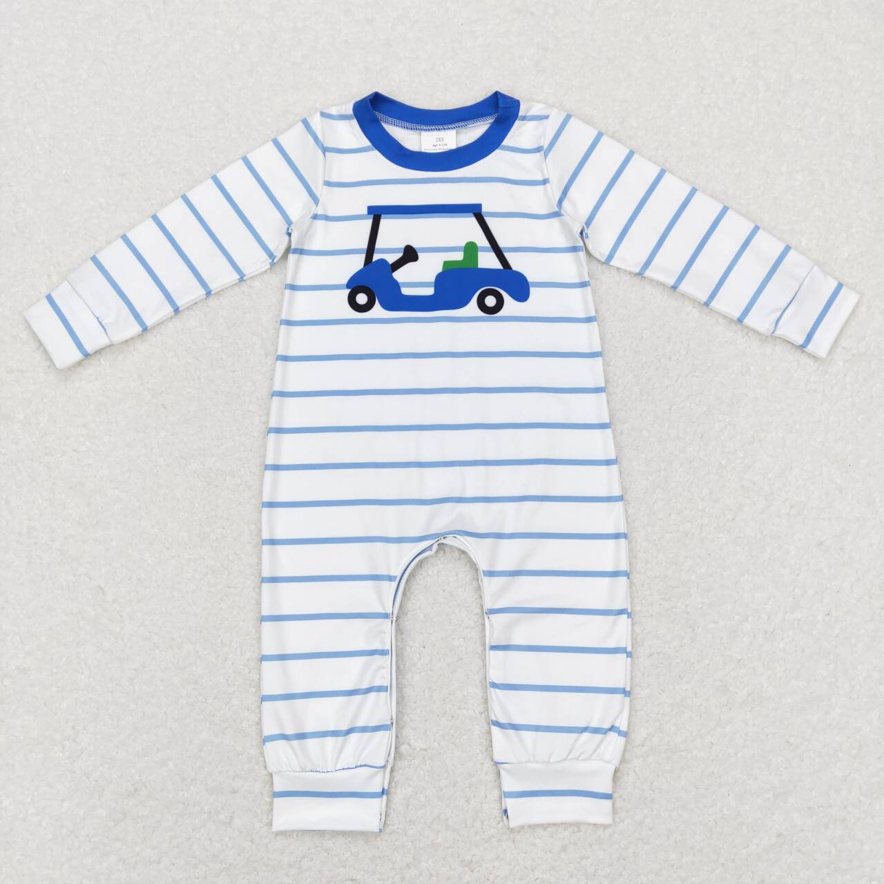 Blue Stripe Car Baby Romper