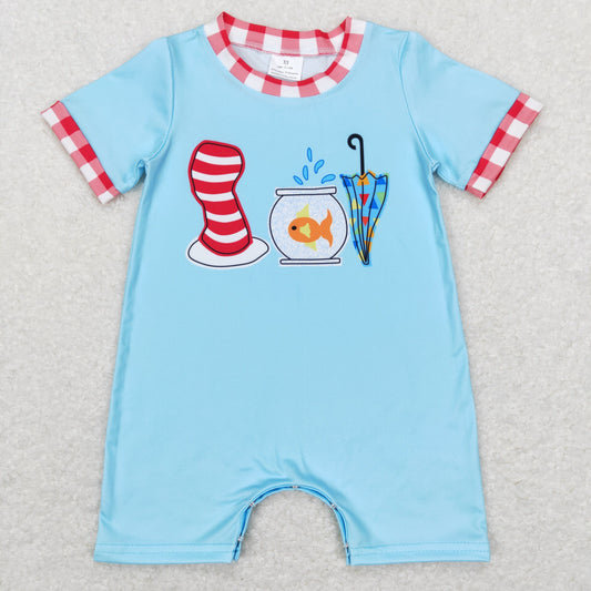 Blue Hat Print Baby Boy Romper