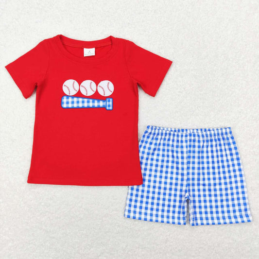 Red Baseball Plaid Short sleeve Boy Set