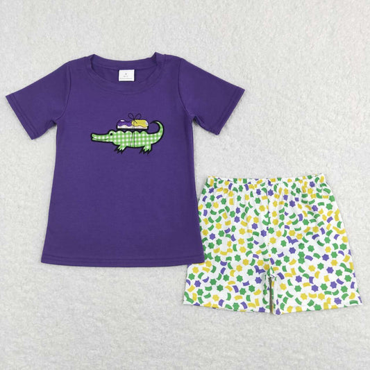 Mardi Gras Embroidered Purple Crocodile Boy Suit