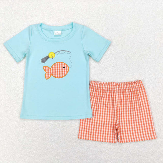 Embroidered Blue Fish Boy Summer Set