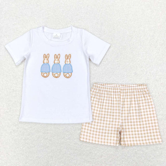 Easter brown embroidery Bunny Boy Set