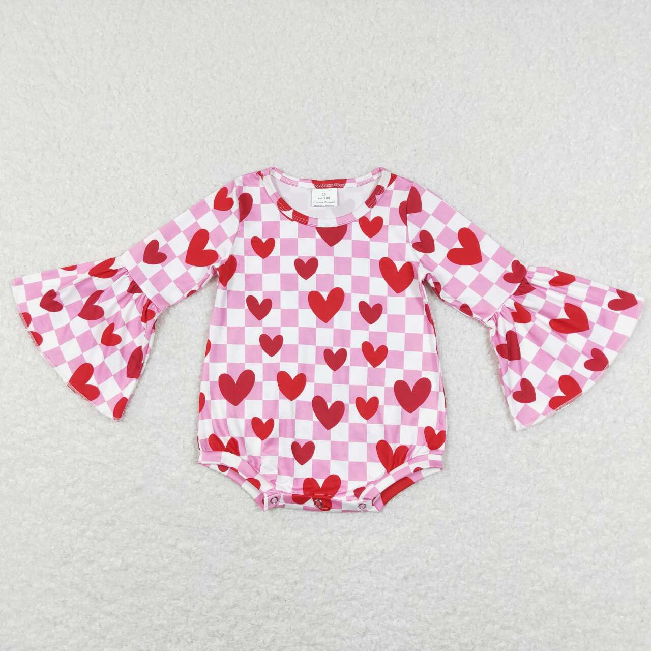 Valentine day Pink Heart Plaid Print Baby Romper