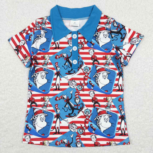 Blue Stripe Cartoon With Button Boy Shirt