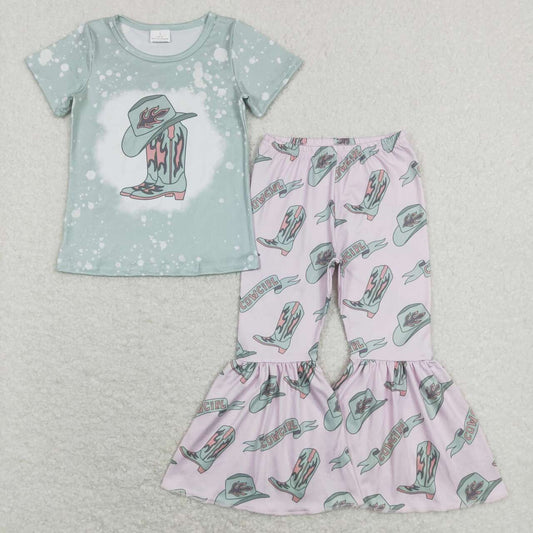 western Boots Hat Bell Pants Girls Set