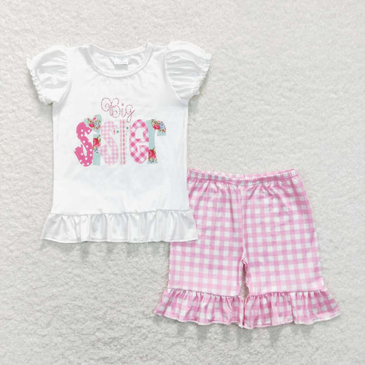 Big Sister Pink Plaid Print Summer Girls Set