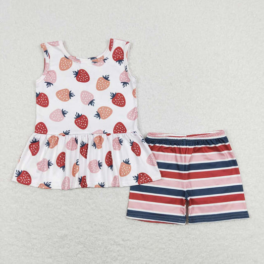 strawberry Print Short Girls Set