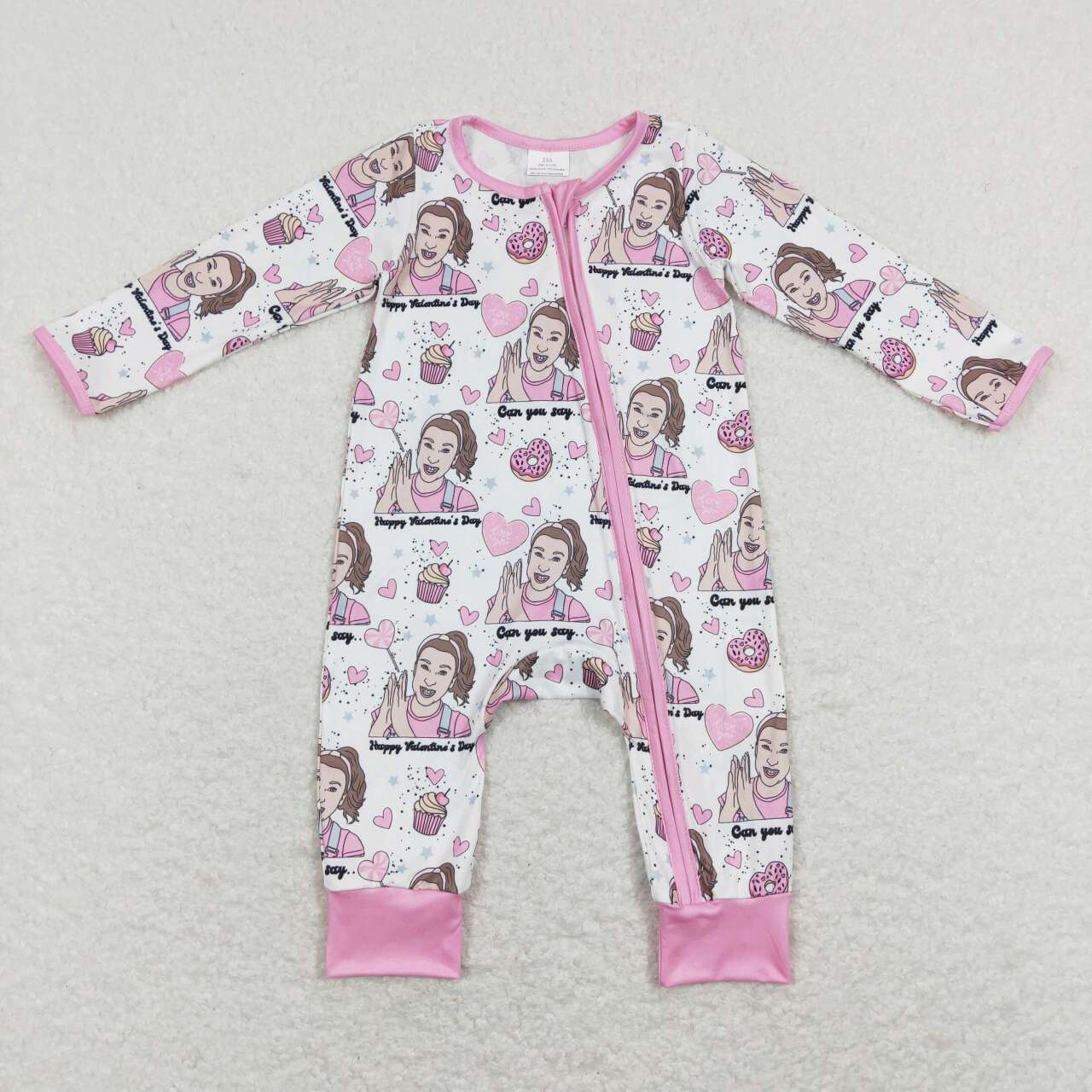 Pink Cartoon With Zipper Baby Romper