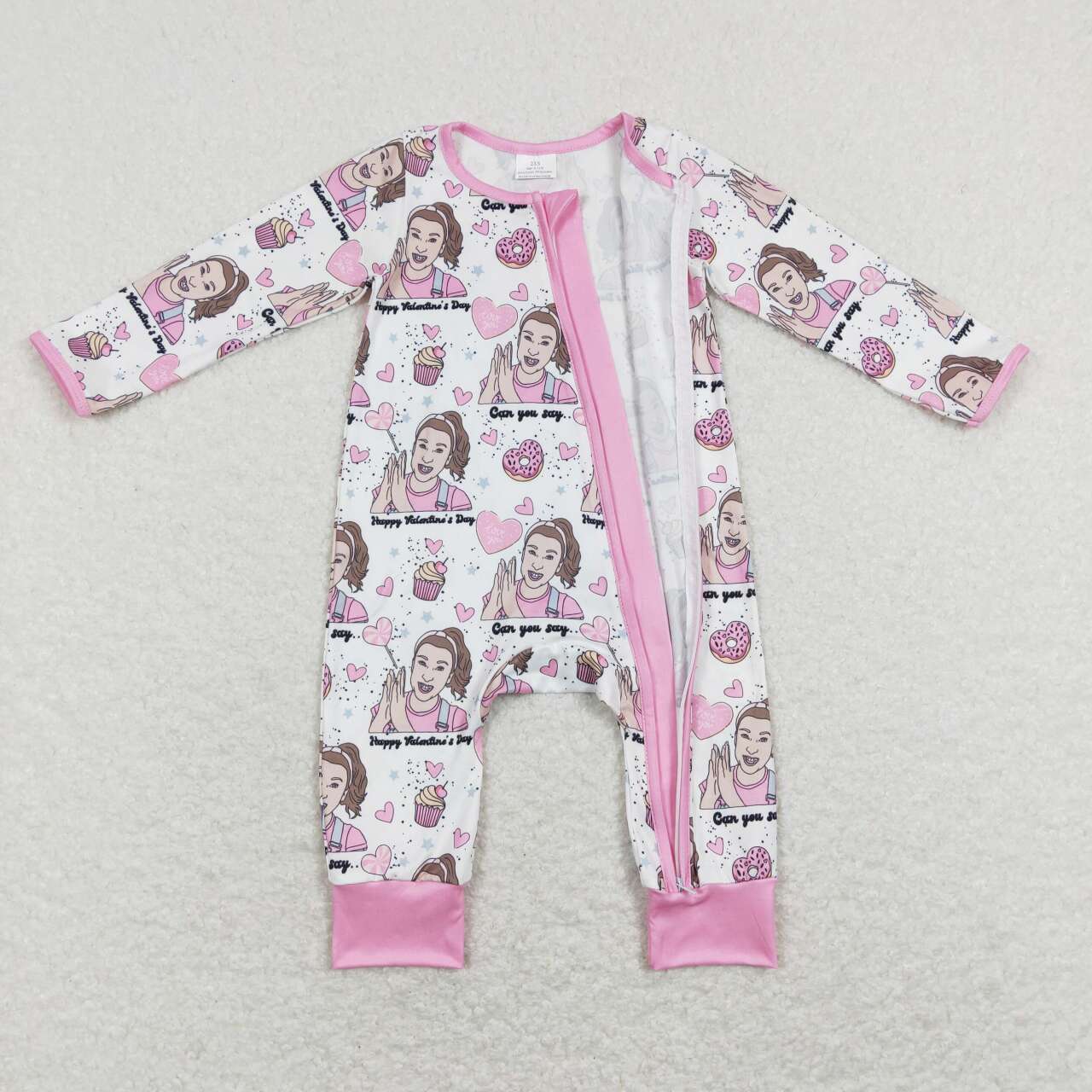 Pink Cartoon With Zipper Baby Romper