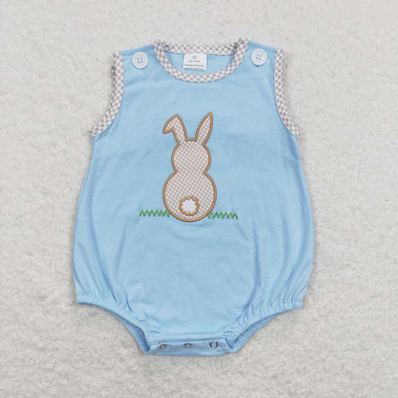 Embroidery easter Bunny Plaid Print Short Sleeve Baby Romper