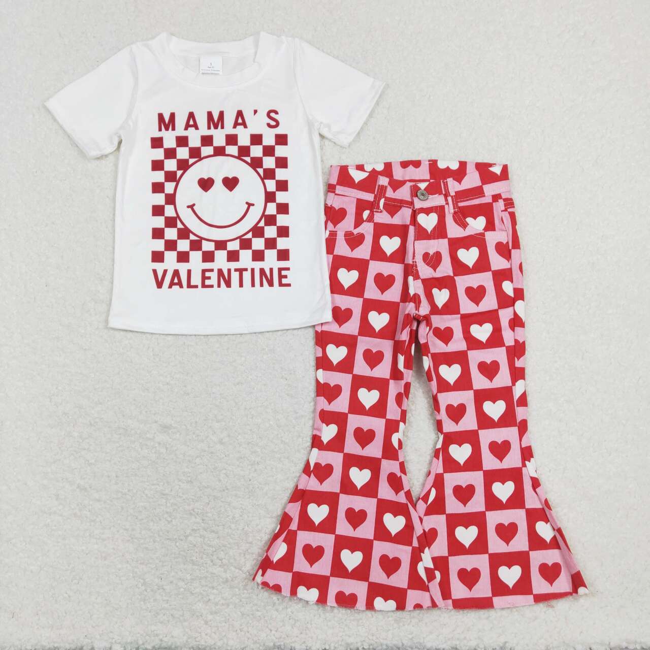 Valentine’s day MAMA'S smile Short Shirt Pink Heart Pants Jeans